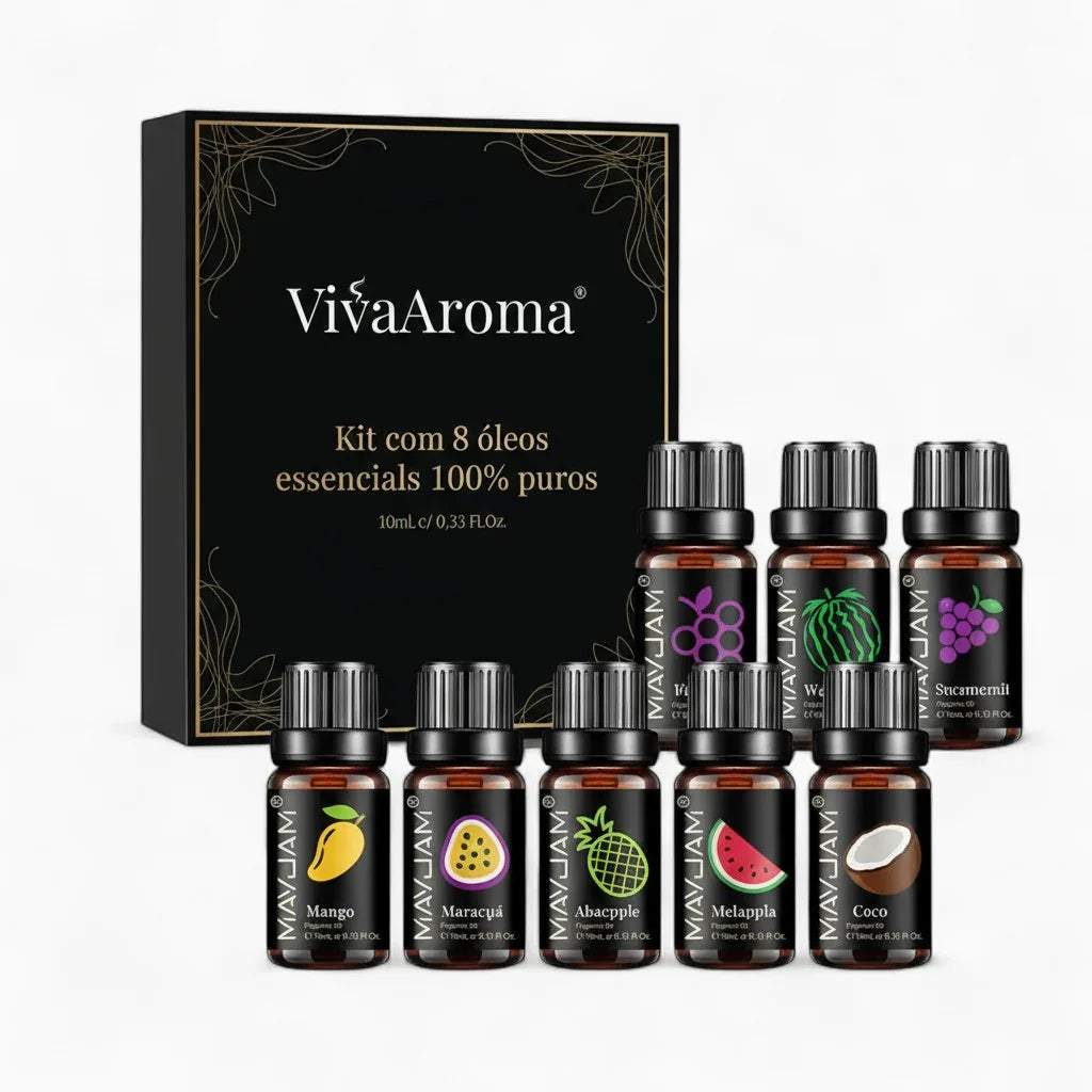 Kit Vivaaroma® – Óleos Essenciais 100% Naturais (8 unidades)